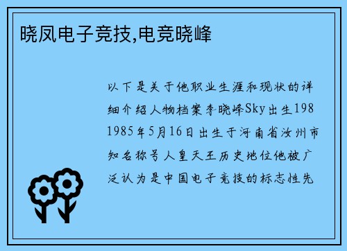 晓凤电子竞技,电竞晓峰